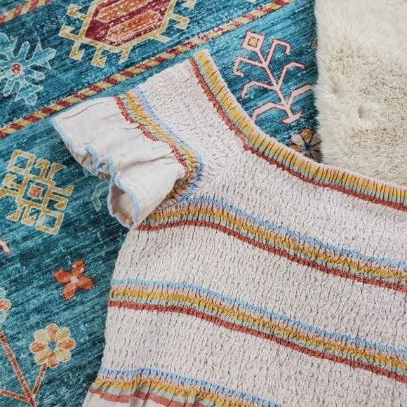 American Eagle Multicolor Stripe Smocked Top Small - Picture 2 of 6